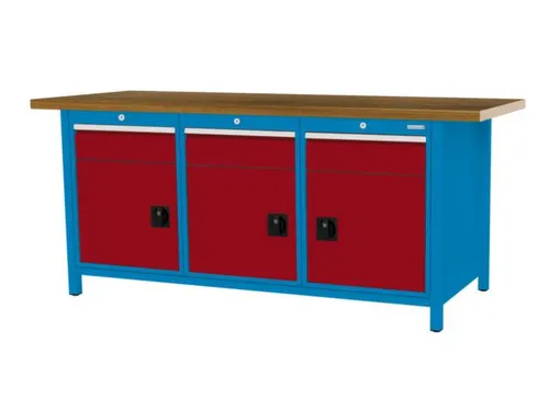 werkbank,HxBxD 860x2000x750mm,onderstel RAL5012,fronten RAL3003