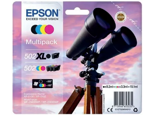 Epson 502XL Inktcartridge Set Zwart + 3 Kleuren Voordeelpak