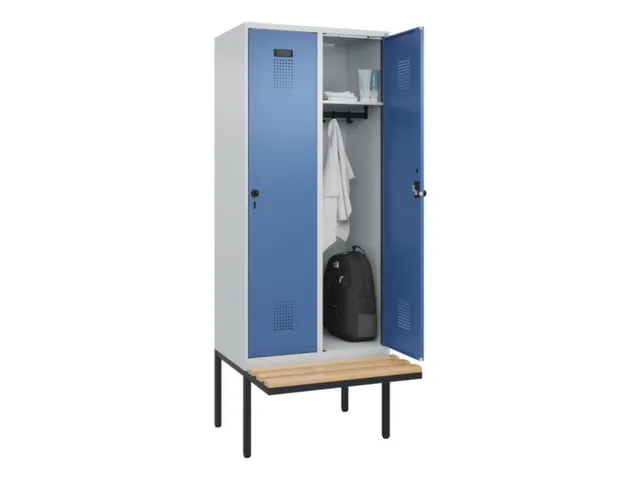 locker met bank,HxBxD 2120x800x815mm,2vak,vak B 400mm,draaigrendel