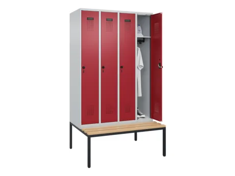locker met bank,HxBxD 2120x1200x815mm,4vak,vak B 300mm,draaigrendel