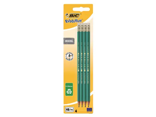 Potlood Bic Evolution ecolutions zeshoekig HB met gumtop 4 Stuks