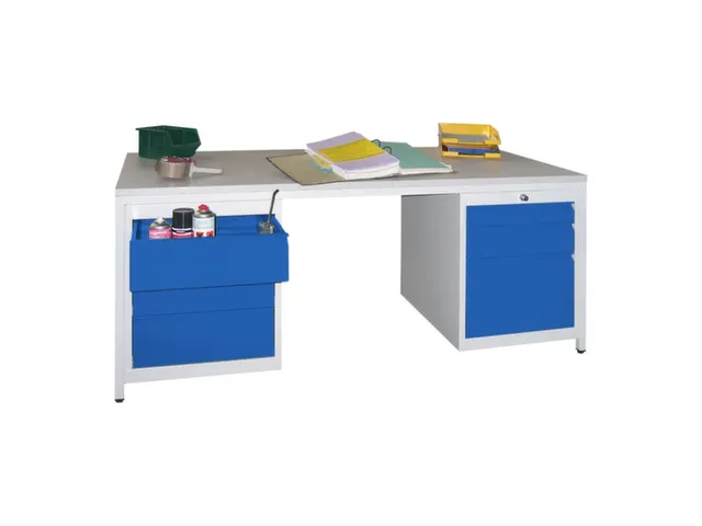 bureau pour atelier HxlxP 720x1700x800mm RAL7035 face avant RAL5010