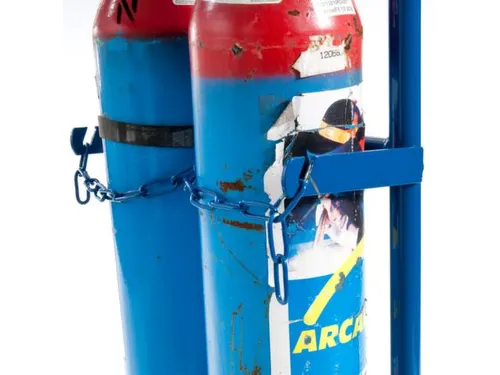 Flessenkar,draagverm. 100kg,2x10l fles,m. ketting,RAL5010,TPE-banden