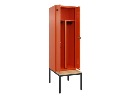 PBM-locker met bank,HxBxD 2120x600x815mm,2vak,vak B 300mm,draaigrendel