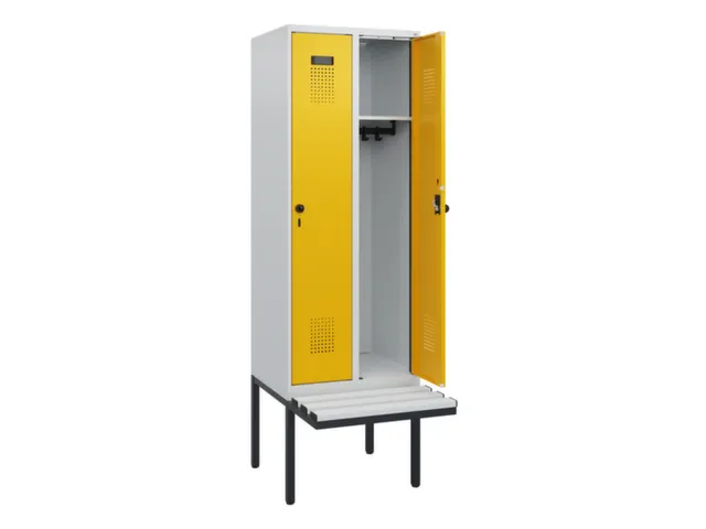 locker met bank,HxBxD 1950x600x815mm,2vak,vak B 300mm,draaigrendel