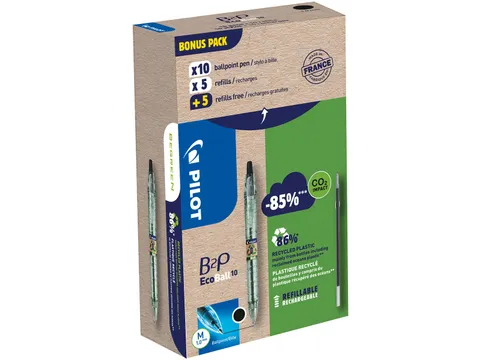 Balpen Pilot B2P Ecoball Begreen 1.0mm Medium Zwart 10 stuks+navulling