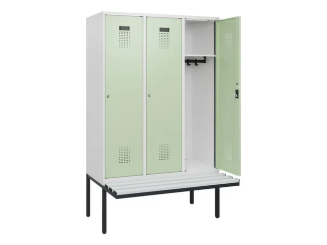 locker met bank,HxBxD 1950x1200x815mm,3vak,vak B 400mm,cilinderslot