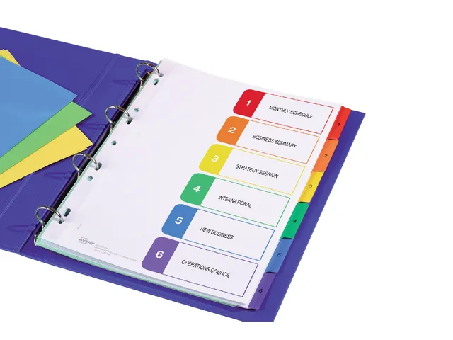 Intercalaire Avery Readyindex 9 perf 6 onglets 1-6 assorti