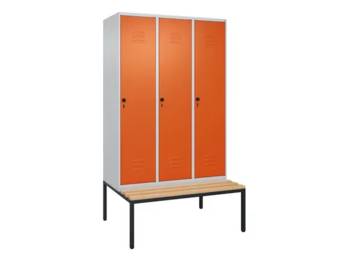 locker met bank,HxBxD 2120x1200x815mm,3vak,vak B 400mm,draaigrendel