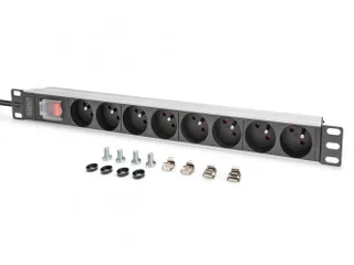 Stekkerdoos met aluminium profiel en schakelaar 1U 8-voudig CEE 7/5 - 7