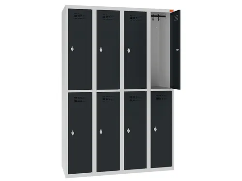 Dubbeldekse lockerkast,HxBxD 1800x1200x500mm,4x2vak.,draaigrendel