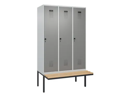 locker met bank,HxBxD 2120x1200x815mm,3vak,vak B 400mm,draaigrendel