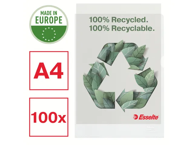 Pochette modèle L Esselte A4 100% recyclé 0,10mm transparent 100 pi