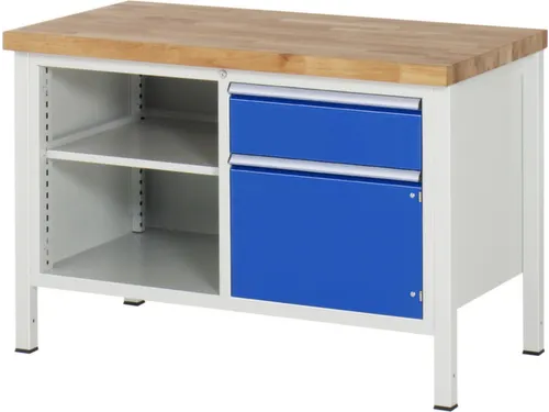 werkbank,HxBxD 840-1040x1250x700mm,beukblad,draagverm. 1250kg,4voeten
