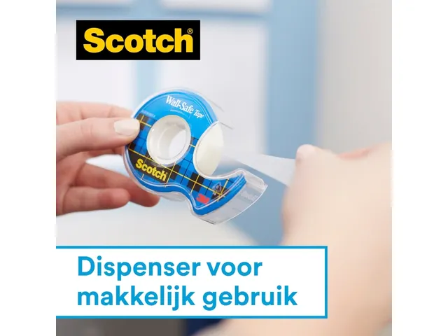 Ruban ahésif Scotch 19mmx16,5m Wall Safe + dévidoir