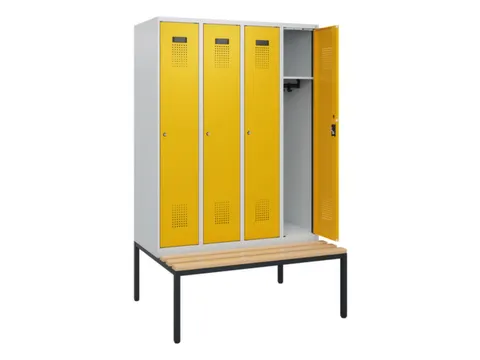 locker met bank,HxBxD 1950x1200x815mm,4vak,vak B 300mm,cilinderslot