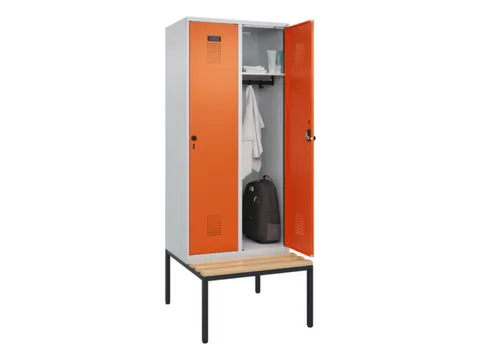 locker met bank,HxBxD 2120x800x815mm,2vak,vak B 400mm,draaigrendel