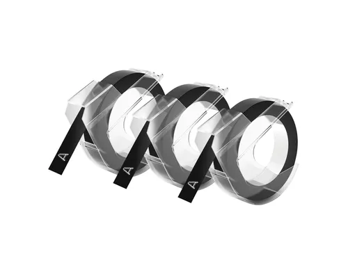Reliëftape Dymo embossing plastic 9mm zwart op wit 3 stuks