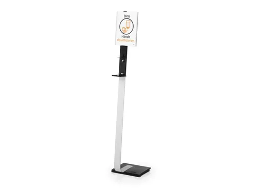Handgeldispenser vloerstandaard met infobord Zilver