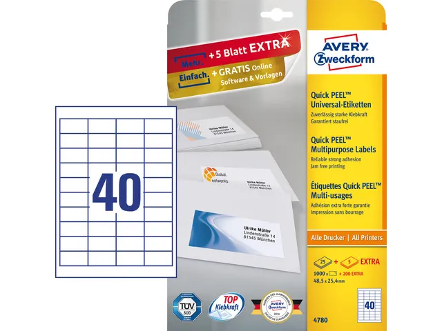 etiket Avery ILK 48,5x25,4mm 25 vel + 5 vel extra 40 etiketten per vel