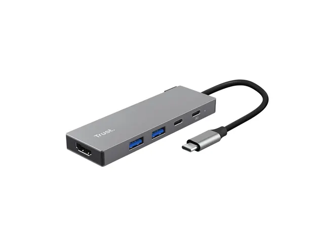 Adapter Trust Dalyx 5-in-1 USB-C-adapter met meerdere poorten grijs