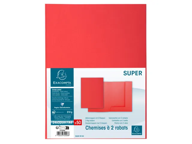 50 dossiermappen met 2 kleppen SUPER 250 24x32cm-Rood
