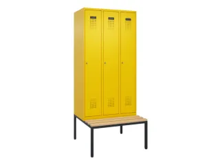 locker met bank,HxBxD 2120x900x815mm,3vak,vak B 300mm,cilinderslot - 2