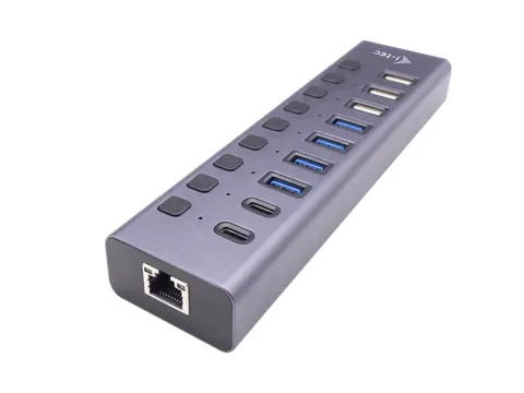USB-A/USB-C Charging HUB 9port with LAN + Power Adapter 60 W