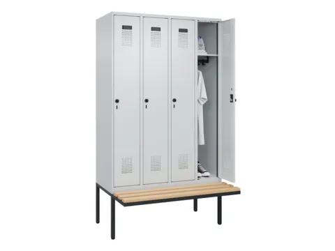 locker met bank,HxBxD 2120x1200x815mm,4vak,vak B 300mm,draaigrendel