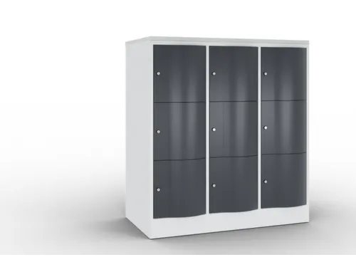 lockerkast 1255x1150x640mm 3x3 vakken RAL7035 front RAL7021 sokkel