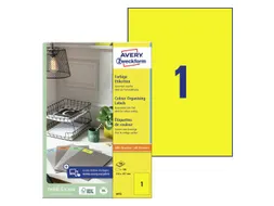 Gekleurde Etiketten Avery Zweckform 210x297mm A4 Geel 100 stuks