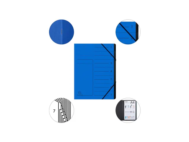 Trieur agrafé avec élastiques intérieur noir 7 compartiments - A4 -