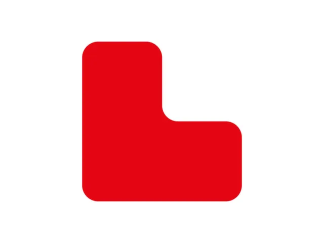 plaksymbool,L-vorm,markering HxB 100x100mm,polycarbonaat,rood