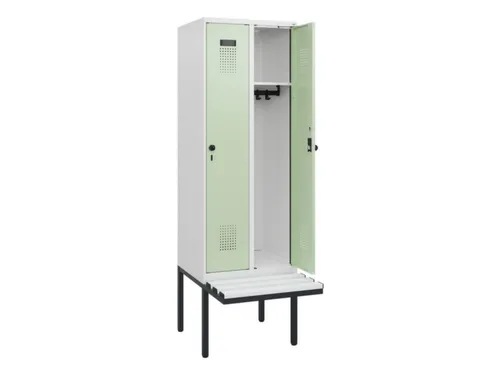 locker met bank,HxBxD 1950x600x815mm,2vak,vak B 300mm,draaigrendel
