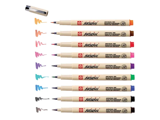 Viltstift met brushpen Bruynzeel Sakura Pigma etui 9 kleuren assorti