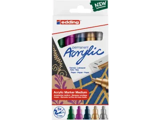 Acrylmarker edding e-5100 medium set van 5 kleuren metallic - 1