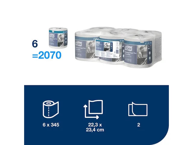 Tork 473329 Poetspapier M2 Centerfeed 2-laags Portable Wit