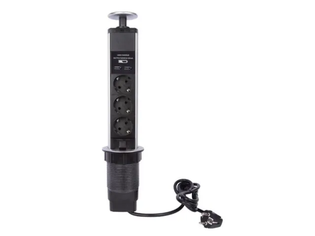 Bloc 3 Prises Escamotable + 2 x USB - Schuko