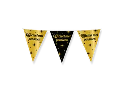 Slinger Folie vlaggen Party Flag Foil 'Pensioen' Goud-Zwart 30cmx10m