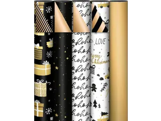 Geschenkpapier Kerst 70cmx2m assorti zwart/wit/goud - 1