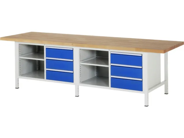 werkbank,HxBxD 840-1040x3000x900mm,beukblad,draagverm. 1250kg