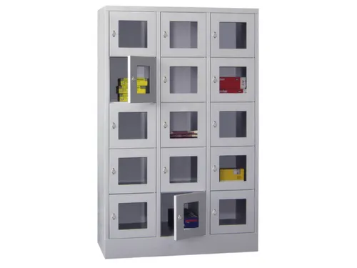 lockerkast,HxBxD 1850x1200x500mm,3x5vakken,RAL7035,front RAL6011