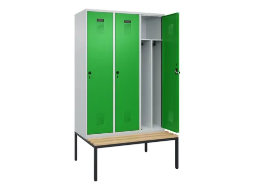 locker met bank,voor scheiding van kleding,HxBxD 2120x1200x815mm,3vak