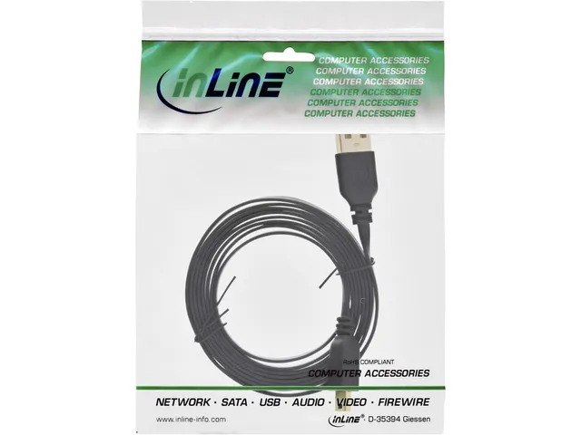 Câble plat inLine USB-A mini-B 2.0 2 mètre noir