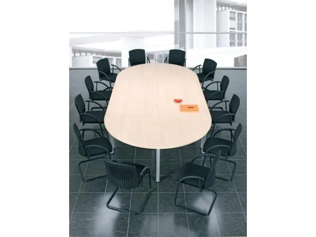 vergadertafel HxBxD 72x200x90cm ovaal 4voeten Lichtgrijs Alu