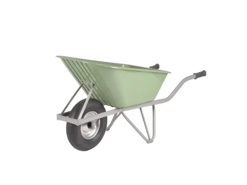 kruiwagen voor tuin,80l,HxBxD 700x600x1410mm,HDPE-bak,groen,staal