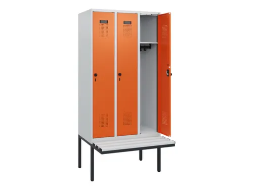 locker met bank,HxBxD 1950x900x815mm,3vak,vak B 300mm,draaigrendel