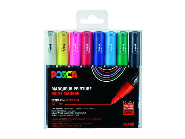 Verfstift Posca PC1MC Extra Fijne punt 0,7-1,0mm 8st assorti
