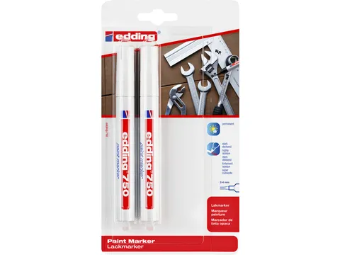 Viltstift edding 750 lakmarker rond 2-4mm blister à 2 stuks wit