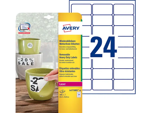 Etiket Avery L4773REV-20 63.5x33.9mm wit 480stuks